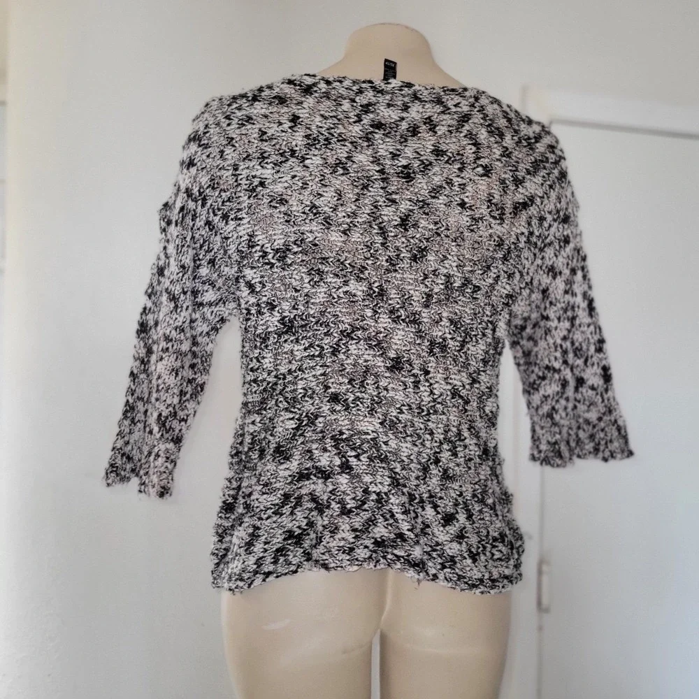 EILEEN FISHER Black White Gold Speckled Knit Sweater Top XS 3/4 Sleeve luxury‎